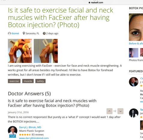 Is it safe to exercise facial and neck muscles with FacExer after having Botox injection